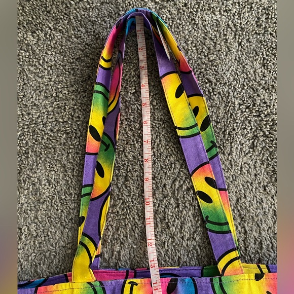 NWT Bunk Junk Neon Multicolor Smiley Face Medium Size Retro Colorful Tote Bag - Picture 14 of 15